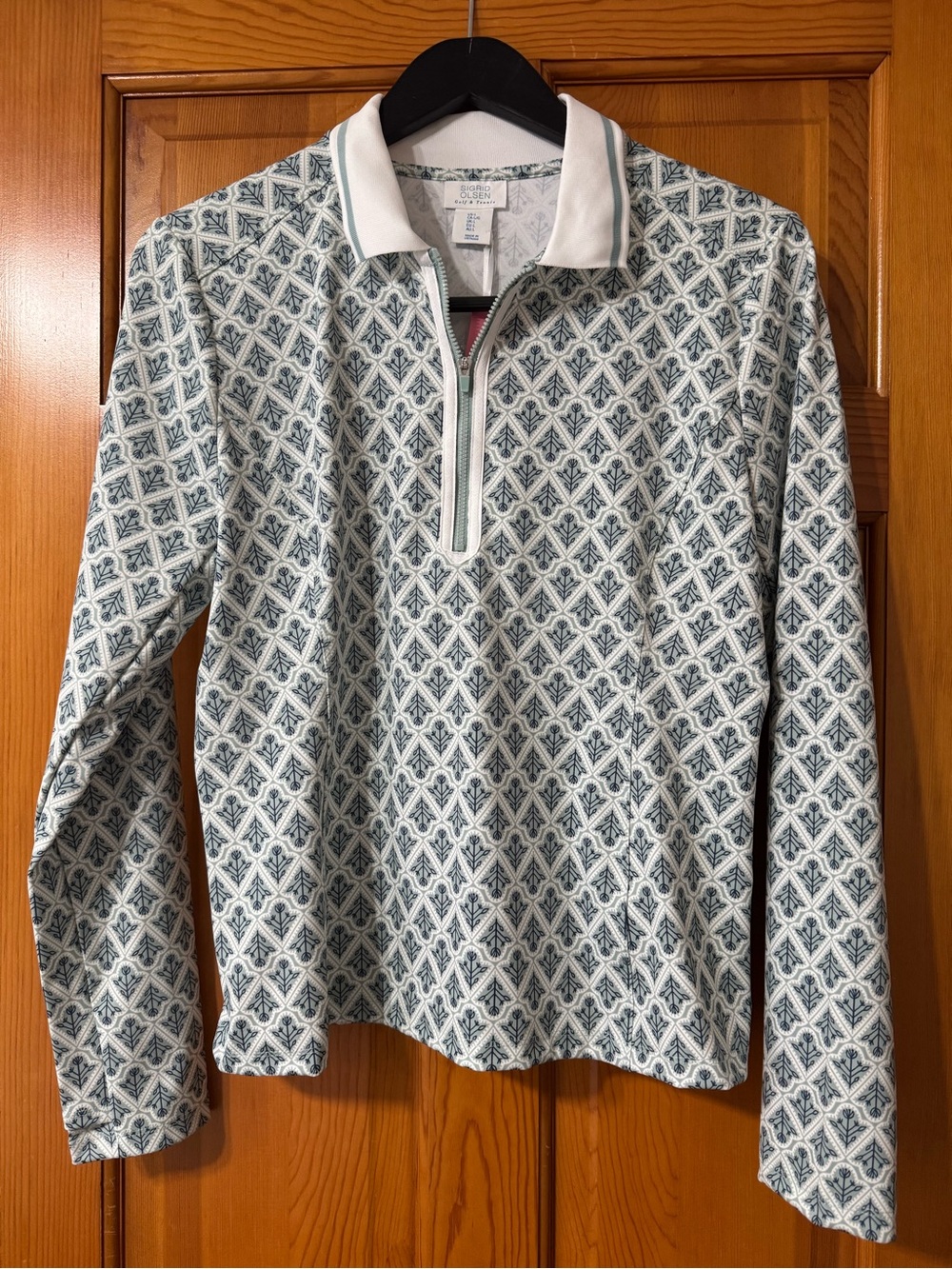 Quarter-Zip Patterned Golf/Tennis Pullover - Blue & White